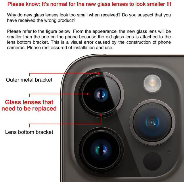 Alt view image 7 of 7 - Back Camera Lens Glass Replacement for iPhone 13 Pro and 13 Pro Max, Rear Lens Glass Replacement kit with Pre-Installed Adhesive + Installation Manual + Repair Tool Kit