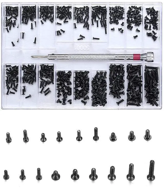 Main image of 500 Pcs Small Replacement Screws, M1.2/M1.4/M2.0 Black Tiny Micro Laptop Computer Electronic Assortment Kit, Glasses Watches Hard Drive SSD Repair Screws, with Screwdriver