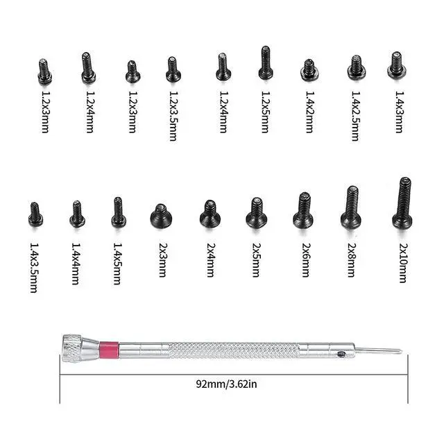Alt view image 2 of 7 - 500 Pcs Small Replacement Screws, M1.2/M1.4/M2.0 Black Tiny Micro Laptop Computer Electronic Assortment Kit, Glasses Watches Hard Drive SSD Repair Screws, with Screwdriver