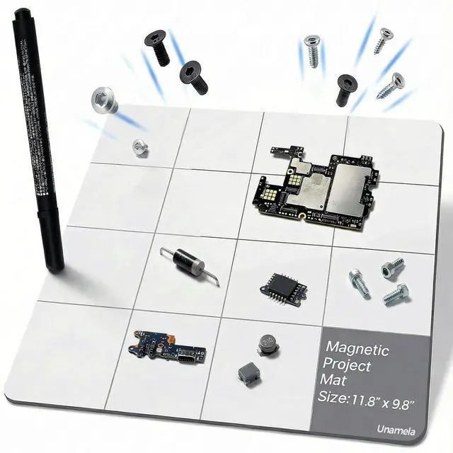 Main image of Magnetic Mat Magnetic Project Mat with Waterproof Surface & Dry Erase Pen - Keep Screws and Small Parts Organized for Repairing Phone, Laptop, PC, Electronics - Large Size 11.8 x 9.8 inch