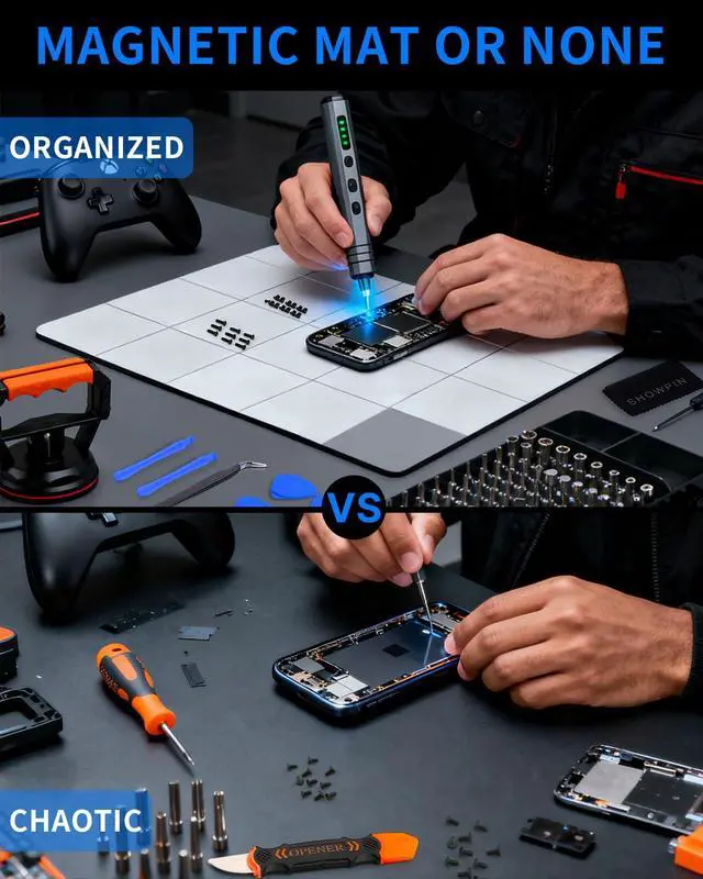 Alt view image 2 of 6 - Magnetic Project Mat for Tools: Professional Magnetic Pad Preventing Lost Screws with Dry Erase Pen and Cleaning Cloth for Phone Laptop PC Electronics Repair - 9.8 x 7.9 inches