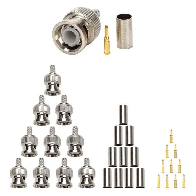 Alt view image 2 of 7 - RG58 Plug Crimp Connector and Striping Crimp Tool for RG58/RG59/RG6 10 Pack Red