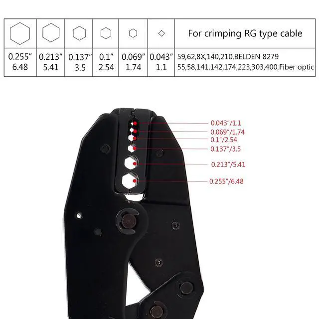 Alt view image 5 of 7 - RG58 Plug Crimp Connector and Striping Crimp Tool for RG58/RG59/RG6 10 Pack Red