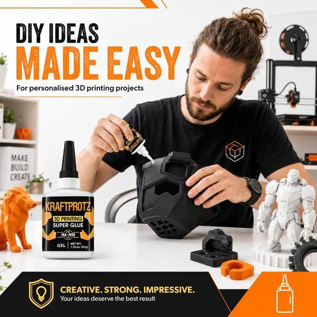 Alt view image 7 of 7 - 3D Printer Superglue Gel for PLA, ABS, PETG, TPU & Nylon 1.76 oz XXL No-Drip, Extra Strong & Waterproof Precision Tip for Repairs, Supports & Vertical Surfaces