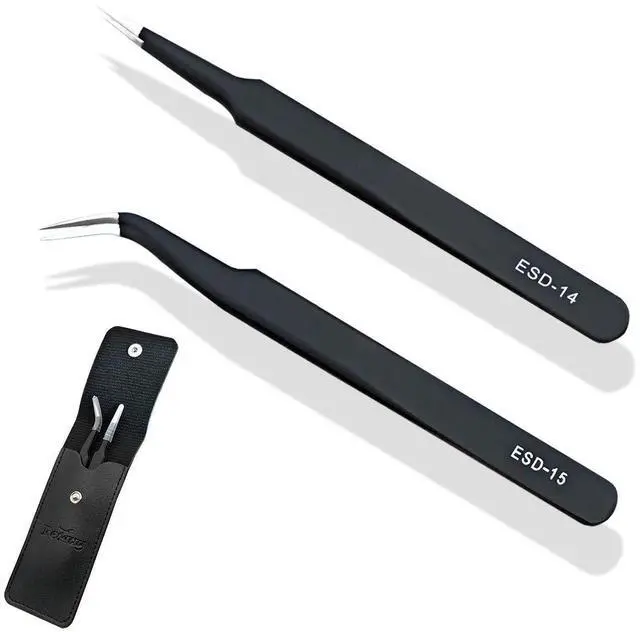 Main image of ESD Anti static Precision Electronics Tweezers tools Kit,Non Magnetic Multi-standard Stainless Steel Tweezer Set for Electronics Jewelry-making Repairing,cell phone repair,2pack (ESD-14 and ESD-15)