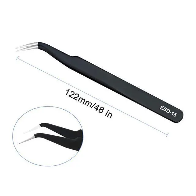 Alt view image 3 of 4 - ESD Anti static Precision Electronics Tweezers tools Kit,Non Magnetic Multi-standard Stainless Steel Tweezer Set for Electronics Jewelry-making Repairing,cell phone repair,2pack (ESD-14 and ESD-15)
