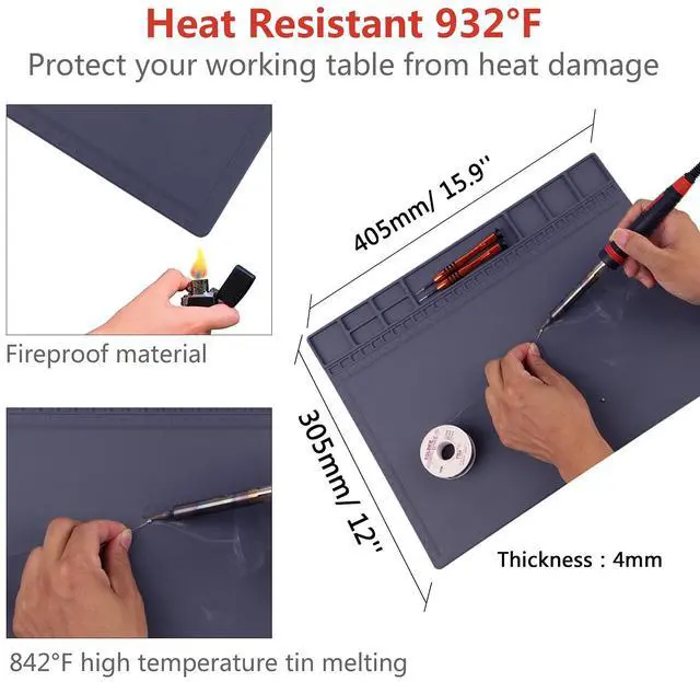Alt view image 6 of 7 - Anti-Static Mat ESD Safe for Electronic Includes ESD Wristband and Grounding Wire, HPFIX Silicone Soldering Repair Mat 932°F Heat Resistant for iPhone iPad iMac, Laptop, Computer, 15.9 x 12 Grey