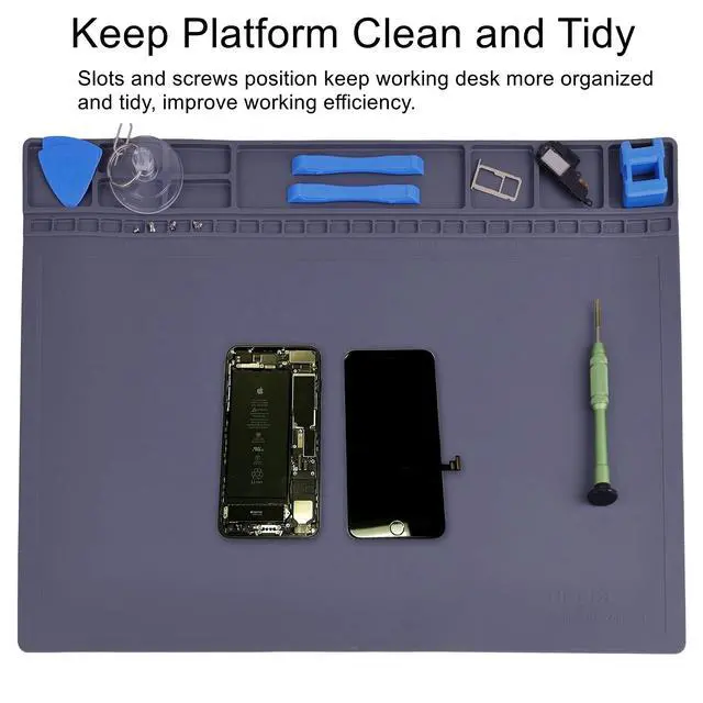 Alt view image 3 of 7 - Anti-Static Mat ESD Safe for Electronic Includes ESD Wristband and Grounding Wire, HPFIX Silicone Soldering Repair Mat 932°F Heat Resistant for iPhone iPad iMac, Laptop, Computer, 15.9 x 12 Grey