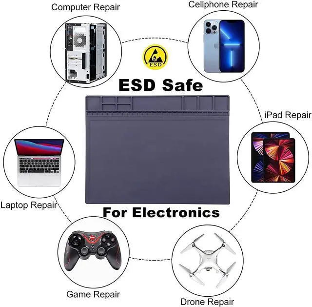 Alt view image 7 of 7 - Anti-Static Mat ESD Safe for Electronic Includes ESD Wristband and Grounding Wire, HPFIX Silicone Soldering Repair Mat 932°F Heat Resistant for iPhone iPad iMac, Laptop, Computer, 15.9 x 12 Grey