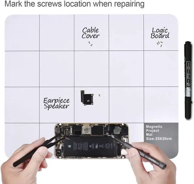 Alt view image 4 of 7 - Magnetic Project Mat, Magnetic Mat for Tools with Dry Erase Pen - Preventing Losing Screws When Repairing Computer, Cell Phone, Laptop or Other Electronics
