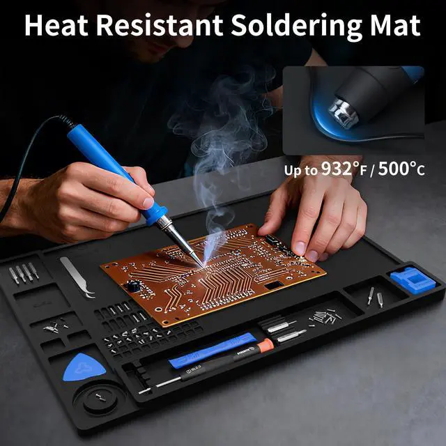 Alt view image 3 of 7 - Soldering Mat Silicone Work Mat, Heat Resistant 932°F, Magnetic Mat for Screws and Tools, Solder Mat Electronics Mat for Watch, Phone, Tablet, Eyeglass, Knife, Size 13.8" x 9.9" (Black)