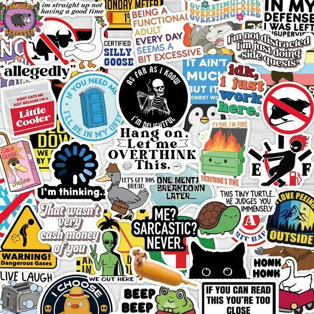 Main image of 200 Pcs Funny Stickers for Adults (Dirty) - Meme Water Bottles Sticker Pack Waterproof Cool Accesory for Laptop, Hard Hats, Sarcastic, Scrapbooking Decals