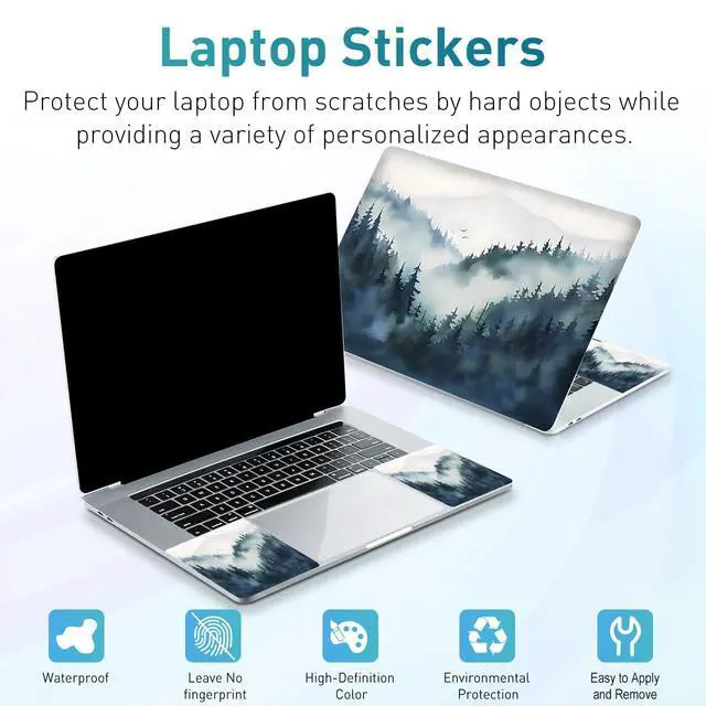 Alt view image 2 of 7 - 12.1-15.6 Inch Laptop Skin Decal, Universal Reusable Vinyl Laptop Cover Sticker, Waterproof Art Decal Protector - Misty Forest