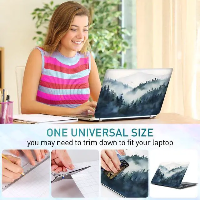 Alt view image 5 of 7 - 12.1-15.6 Inch Laptop Skin Decal, Universal Reusable Vinyl Laptop Cover Sticker, Waterproof Art Decal Protector - Misty Forest