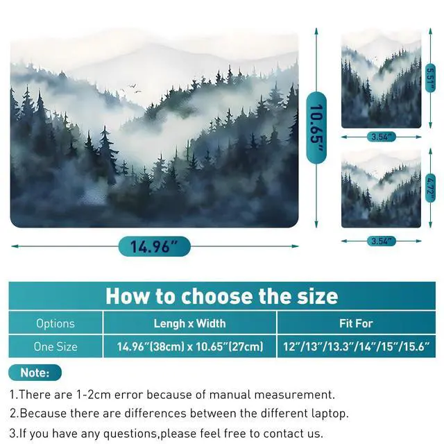 Alt view image 6 of 7 - 12.1-15.6 Inch Laptop Skin Decal, Universal Reusable Vinyl Laptop Cover Sticker, Waterproof Art Decal Protector - Misty Forest
