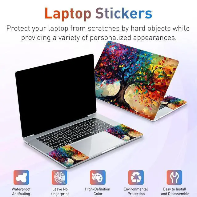 Alt view image 4 of 7 - 12.1-15.6 Inch Laptop Skin Decal, Universal Reusable Vinyl Laptop Cover Sticker, Waterproof Art Decal Protector in Colorful Tree