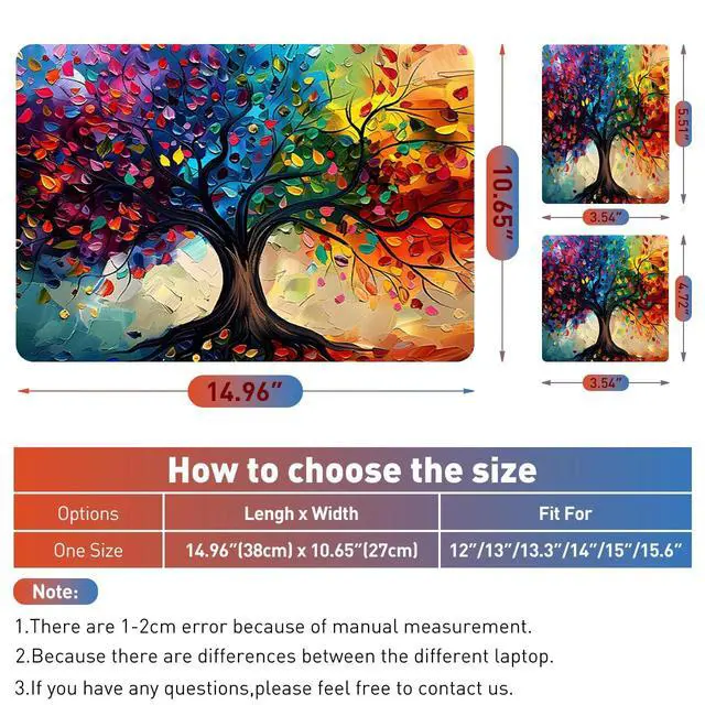 Alt view image 7 of 7 - 12.1-15.6 Inch Laptop Skin Decal, Universal Reusable Vinyl Laptop Cover Sticker, Waterproof Art Decal Protector in Colorful Tree