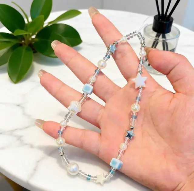 Alt view image 3 of 7 - 2 Pcs Phone Charm Strap Universal Hand Phone Wrist Strap Camera Lanyard Pearl Beaded Cute Chain String Accessories Universal for iPhone 17 16 Pro Max Samsung Women Girls Keychain Brown and White Star