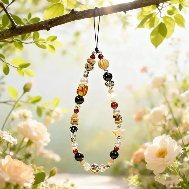 Alt view image 5 of 7 - 2 Pcs Phone Charm Strap Universal Hand Phone Wrist Strap Camera Lanyard Pearl Beaded Cute Chain String Accessories Universal for iPhone 17 16 Pro Max Samsung Women Girls Keychain Brown and White Star