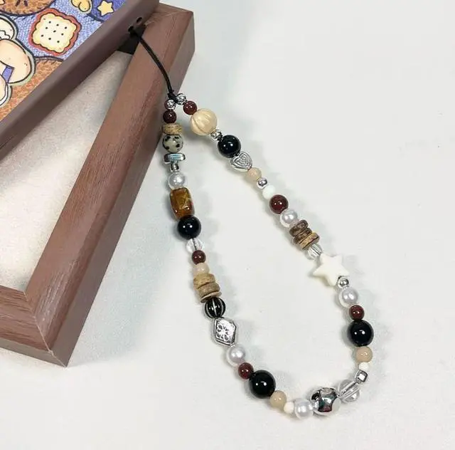 Alt view image 7 of 7 - 2 Pcs Phone Charm Strap Universal Hand Phone Wrist Strap Camera Lanyard Pearl Beaded Cute Chain String Accessories Universal for iPhone 17 16 Pro Max Samsung Women Girls Keychain Brown and White Star