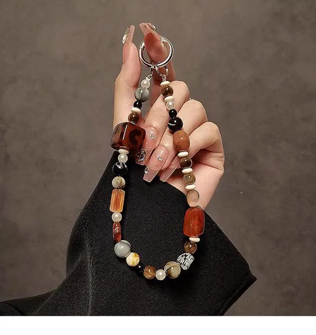 Alt view image 7 of 7 - Phone Charm with Crystal/Handpainted Bead Wrist Strap for Women Girl