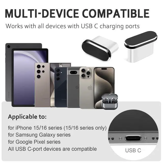 Alt view image 2 of 6 - USB C Dust Plug, 4 Pack USB C Dust Cover Type C Anti Dust Port Plug Charging Port Protector Cap with Speaker Dust Cover for iPhone 15,16, Ari,17 Series, Samsung Galaxy S24-S20,Note, All USB C Devices