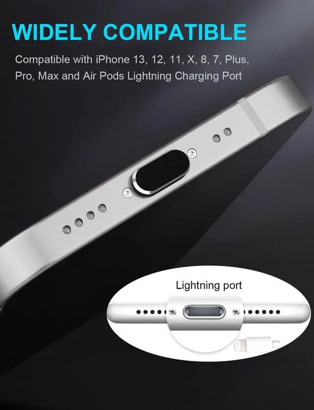 Alt view image 5 of 7 - Dust Plug for iPhone, Compatible with iPhone and AirPods, Lightning Port Plug Protector Charging Port Anti Dust Cover Includes Speaker Cover (Black)