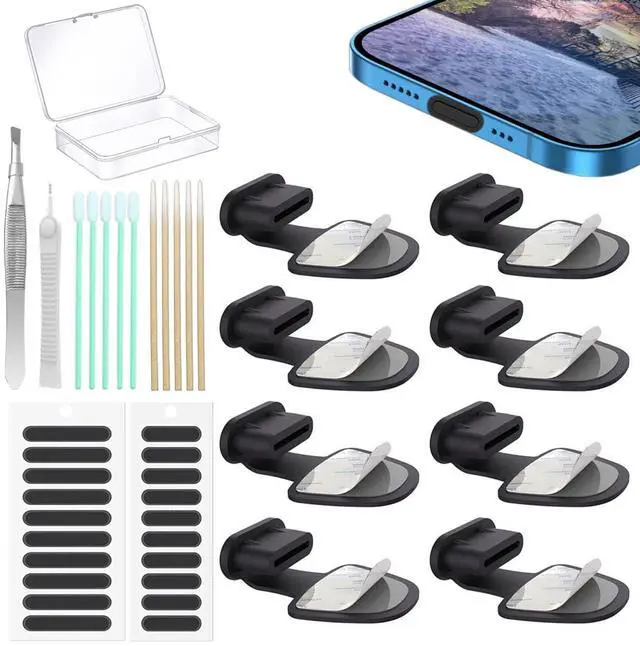 Main image of 8PCS USB Type C Anti Dust Plugs Cover, C-Type Port Dust Plug, USB C Dust Cover, Anti-Lost USB C Charging Port Dust Covers Protectors for iPhone 15 16 17 Plus/Pro/Max, with Speaker Mesh Cover