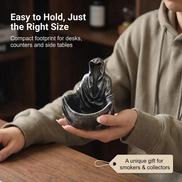 Alt view image 6 of 7 - Grim Reaper Cloak Ashtray, Gothic Spooky Ghost Figurine Decor, Dark Style Art Ornamen,Unique Novelty Gift for Home Bar Halloween
