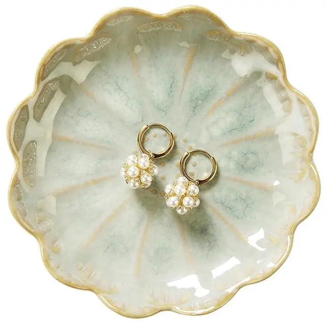 Main image of Lotus Ring Holder Dish Small Indoor Ash Tray, Ceramic Dessert Plate Trinket Jewelry Holder Organizing Necklace Earrings for Parents Friends Sister, Light Green. All Jewelries Are NOT Included.