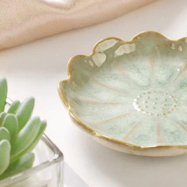 Alt view image 2 of 6 - Lotus Ring Holder Dish Small Indoor Ash Tray, Ceramic Dessert Plate Trinket Jewelry Holder Organizing Necklace Earrings for Parents Friends Sister, Light Green. All Jewelries Are NOT Included.