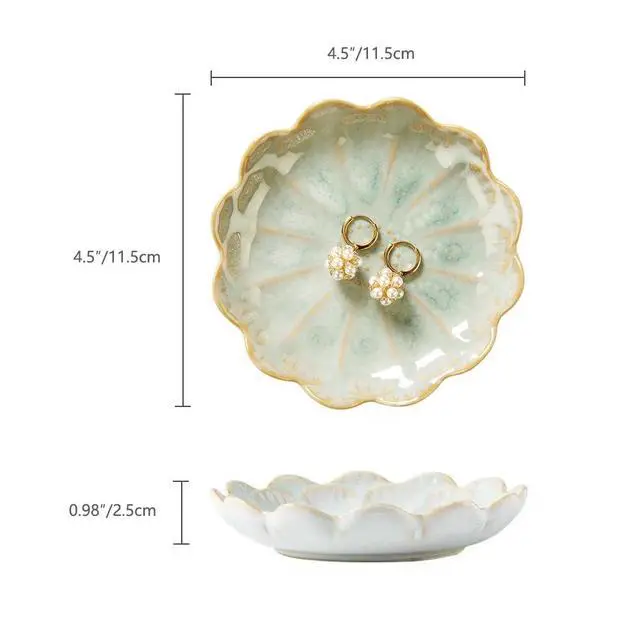 Alt view image 6 of 6 - Lotus Ring Holder Dish Small Indoor Ash Tray, Ceramic Dessert Plate Trinket Jewelry Holder Organizing Necklace Earrings for Parents Friends Sister, Light Green. All Jewelries Are NOT Included.