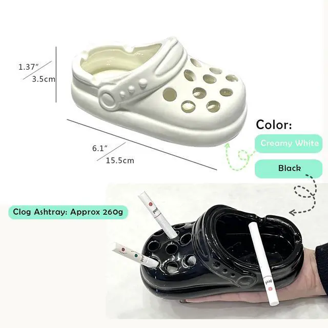Alt view image 3 of 5 - Creative Clogs Ceramic Cigarette Ashtray, Cute Tabletop Portable Smokeless Ashtrays Smoking AshTray for Home Indoor Outside Patio Office Cool Cigar Ashtray Handmade Gift for Men Women (Black)