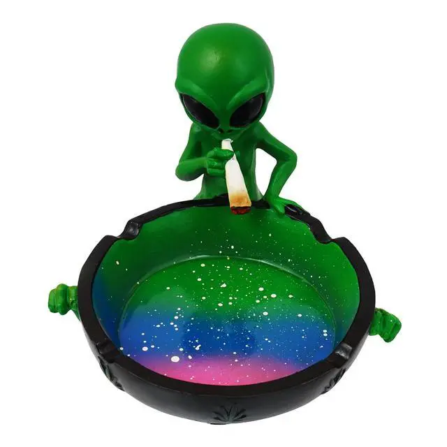 Alt view image 4 of 7 - Ornament, Alien Smoking Ashtray, Home Décor, Multicolor, 4 inches