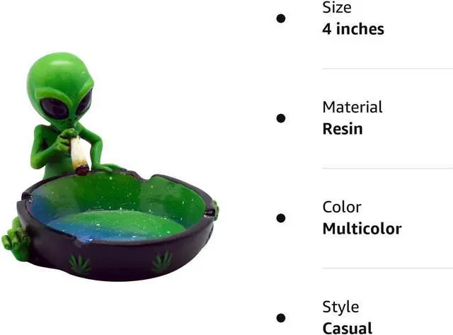 Alt view image 3 of 7 - Ornament, Alien Smoking Ashtray, Home Décor, Multicolor, 4 inches