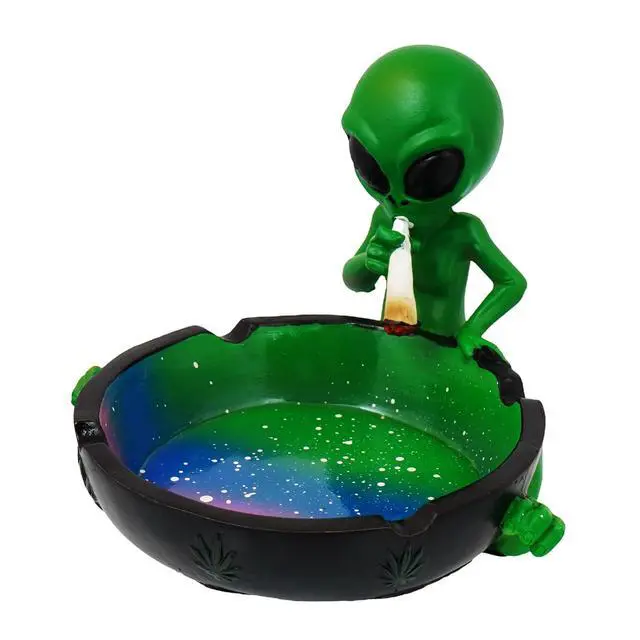 Alt view image 5 of 7 - Ornament, Alien Smoking Ashtray, Home Décor, Multicolor, 4 inches