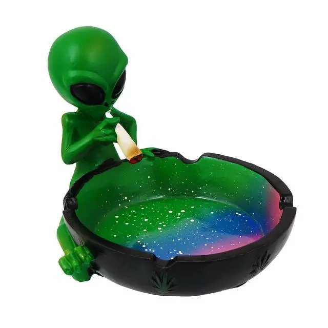 Alt view image 6 of 7 - Ornament, Alien Smoking Ashtray, Home Décor, Multicolor, 4 inches