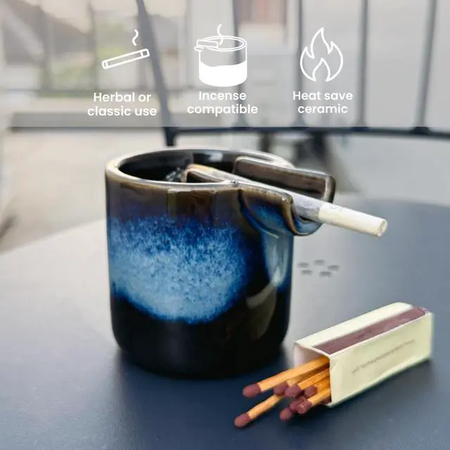 Alt view image 2 of 6 - Cool & Cute Ceramic Ashtray Deep Ash Tray with Holder for Smokers, Indoor/Outdoor Vintage Decorative Smoking Accessories