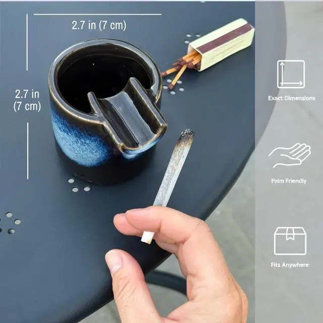 Alt view image 3 of 6 - Cool & Cute Ceramic Ashtray Deep Ash Tray with Holder for Smokers, Indoor/Outdoor Vintage Decorative Smoking Accessories