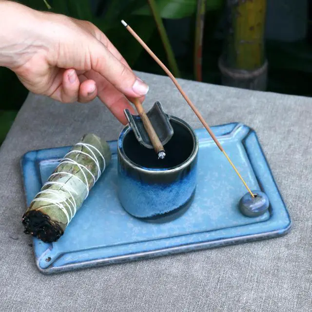 Alt view image 5 of 6 - Cool & Cute Ceramic Ashtray Deep Ash Tray with Holder for Smokers, Indoor/Outdoor Vintage Decorative Smoking Accessories