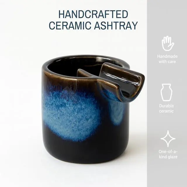 Alt view image 4 of 6 - Cool & Cute Ceramic Ashtray Deep Ash Tray with Holder for Smokers, Indoor/Outdoor Vintage Decorative Smoking Accessories
