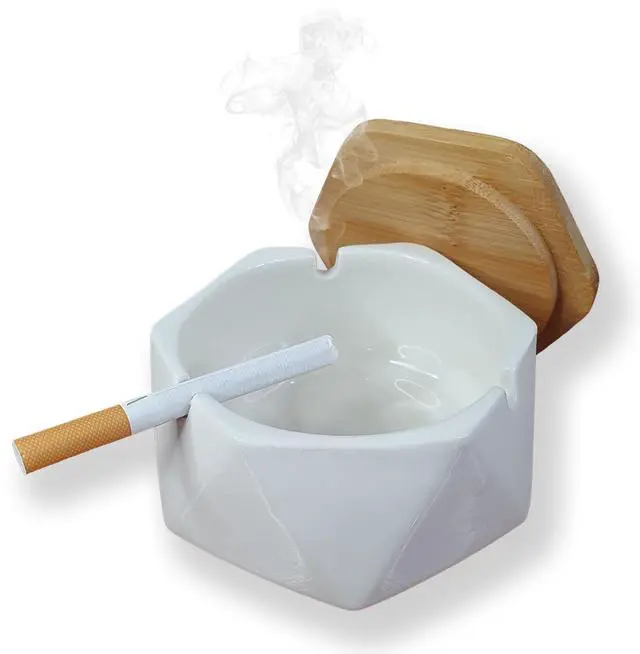 Main image of Ashtrays for Cigarettes Geometric Ashtray - Premium Ceramic Cool Ashtrays Gifts for Smokers Home Ashtrays Indoor Outdoor Patio Retro Desktop Decor Unique Decorative Fancy Cute Ashtray White