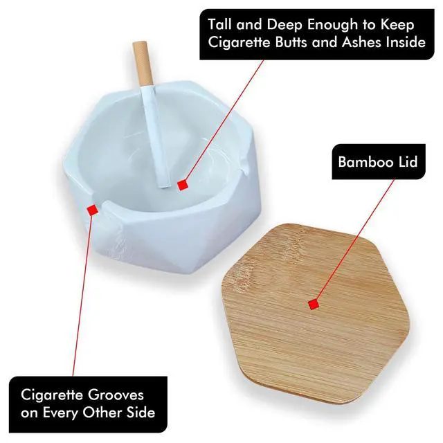 Alt view image 3 of 7 - Ashtrays for Cigarettes Geometric Ashtray - Premium Ceramic Cool Ashtrays Gifts for Smokers Home Ashtrays Indoor Outdoor Patio Retro Desktop Decor Unique Decorative Fancy Cute Ashtray White