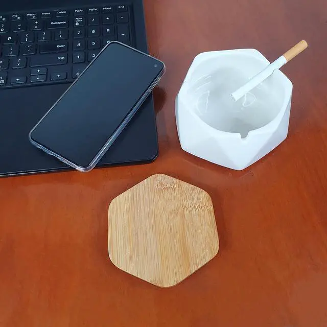 Alt view image 6 of 7 - Ashtrays for Cigarettes Geometric Ashtray - Premium Ceramic Cool Ashtrays Gifts for Smokers Home Ashtrays Indoor Outdoor Patio Retro Desktop Decor Unique Decorative Fancy Cute Ashtray White