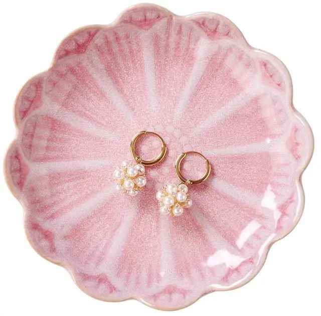 Main image of Lotus Ring Holder Dish Small Indoor Ash Tray, Ceramic Dessert Plate Trinket Jewelry Holder Organizing Necklace Earrings for Parents Friends Sister, Pink. All Jewelries Are NOT Included.