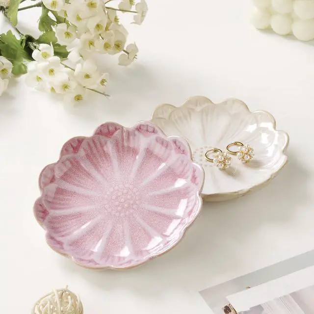 Alt view image 2 of 6 - Lotus Ring Holder Dish Small Indoor Ash Tray, Ceramic Dessert Plate Trinket Jewelry Holder Organizing Necklace Earrings for Parents Friends Sister, Pink. All Jewelries Are NOT Included.