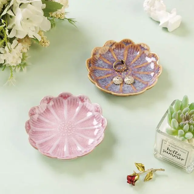 Alt view image 5 of 6 - Lotus Ring Holder Dish Small Indoor Ash Tray, Ceramic Dessert Plate Trinket Jewelry Holder Organizing Necklace Earrings for Parents Friends Sister, Pink. All Jewelries Are NOT Included.