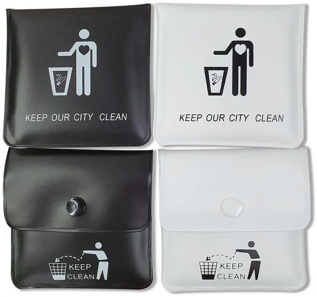 Main image of Ashtrays for Cigarettes Pocket Ashtray Pouch - Pack of 4 Premium Fireproof PVC Smell Proof Cool Travel Ashtrays Portable Outdoor Butt Disposal Pouch Fancy Cute Ashtray Black and White