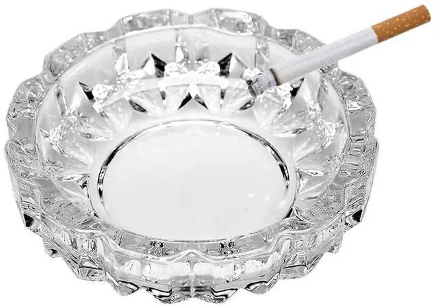 Main image of Round Heavy Duty Glass Smoking Ashtray for Indoor and Outdoor Home Office Tabletop Decoration 4.8" Diameter