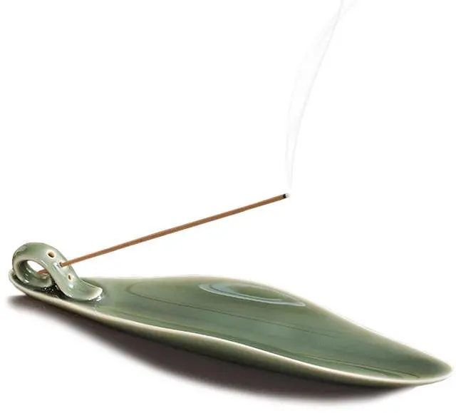 Main image of 9" Length Incense Stick Holder with 3 Holes, White Porcelain Incense Tray Ash Cather for Spa, Meditation Room, Yoga, Home, Office (Green)